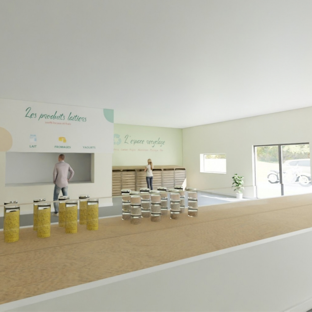 Une image qui montre la modélisation 3D du magasin Saveora.